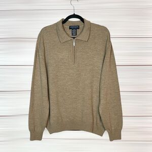 Hathaway Platinum Mens XL 1/4 Zip Merino Wool Sweater Tan Italy Excellent